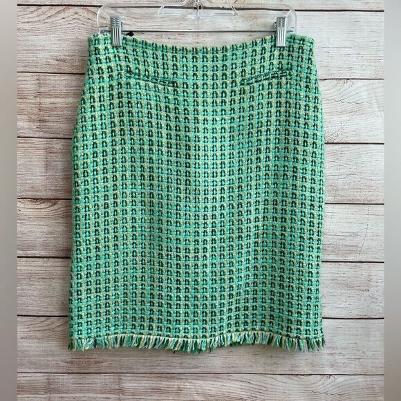 TIBI WOOL BLEND BASKETWEAVE PENCIL SKIRT IN GREEN‎ - Picture 1 of 7